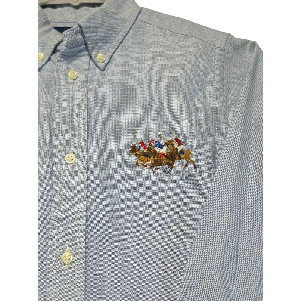 Ralph Lauren Boys Blue Oxford Shirt Multi Pony Logo Size 7 Long Sleeve Button Up